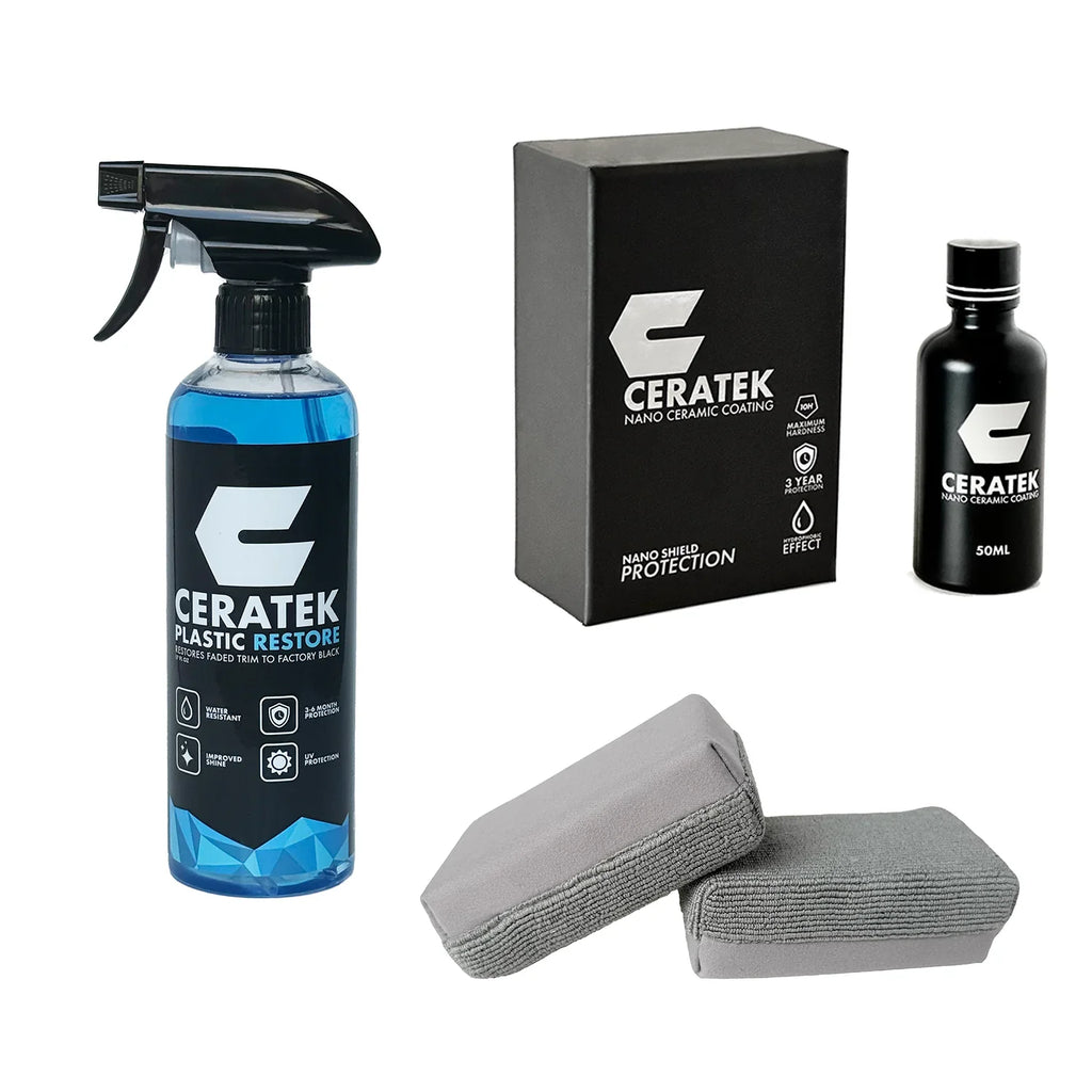 Ceratek ceramic coating kit with spray, bottle, box, and applicator pads for car protection