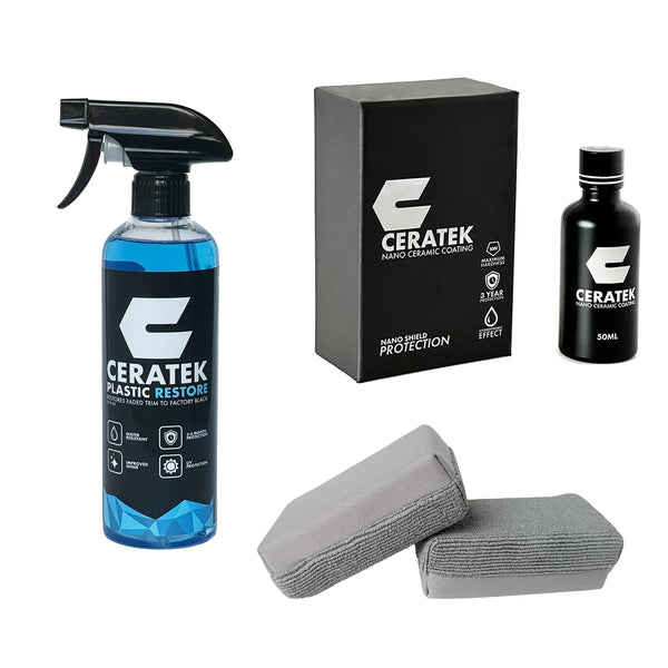 Ceratek ceramic coating kit with spray, bottle, box, and applicator pads for car protection