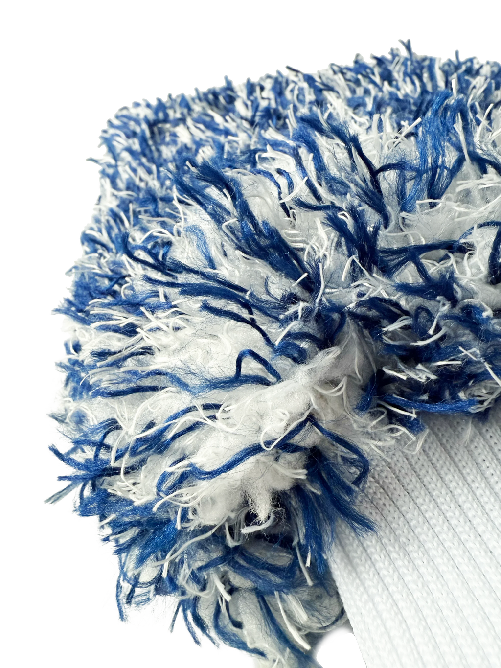 Ultra close-up of blue and white microfiber car wash mitt, ideal for ceramic coating care.